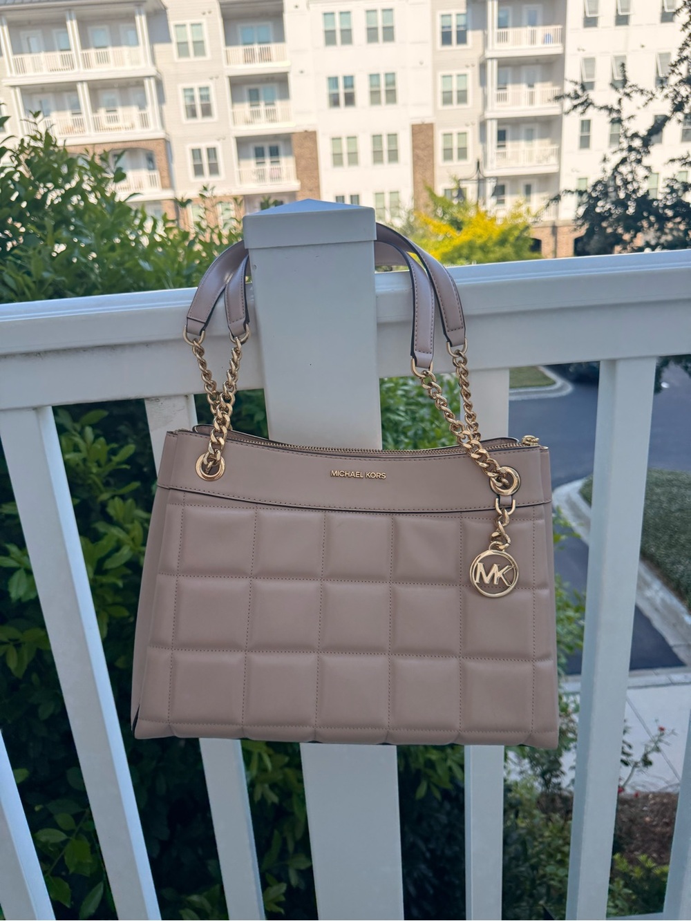 Michael Kors Quilted Leather Shoulder Bag in Taupe